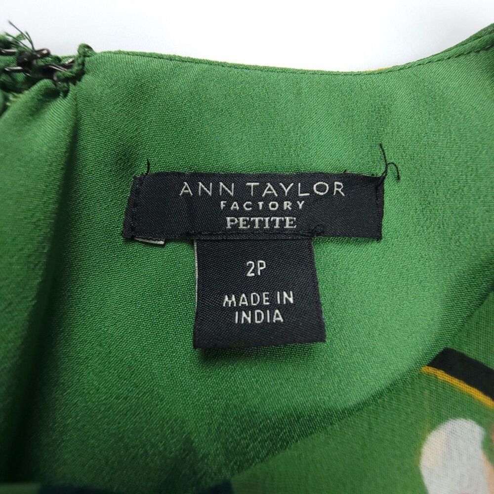 NEW Ann Taylor Cottagecore Boho Tiered Flared Mini Dress Olive Floral 2 Petite - Picture 2 of 8